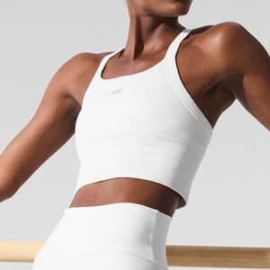 Alo White Ribbed Workout Tank